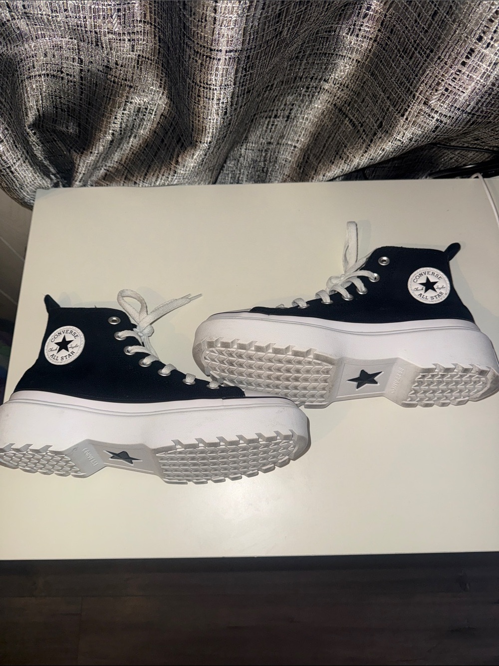 Converse Chuck Taylor All Star Lugged Black and White High-Top Platform Sneakers - Picture 6 of 12